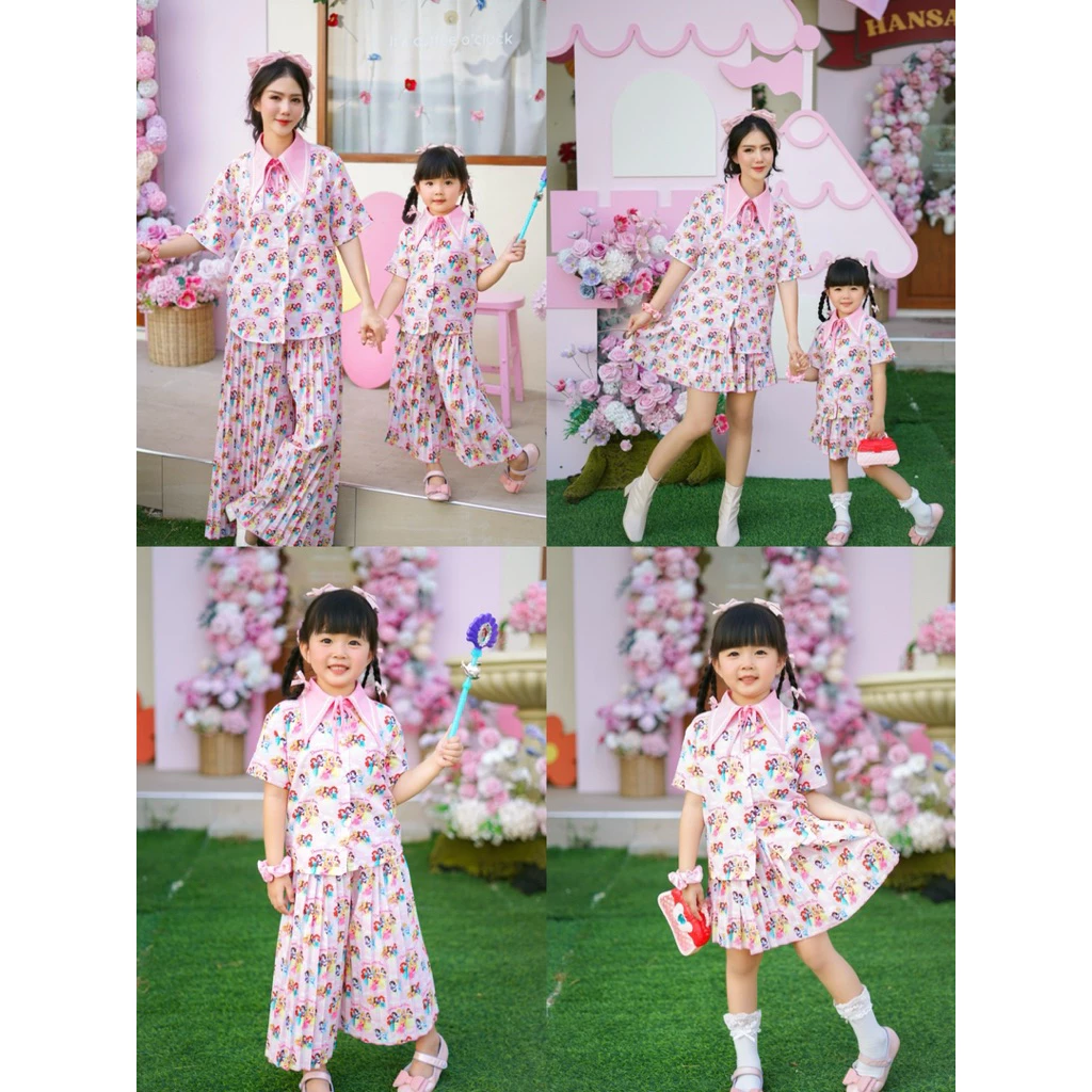 ชุดคู่แม่ลูกลายเจ้าหญิงสวยมาก จะใส่คู่ ใส่เดียวน่ารักมาก สีละมุนสึดๆ