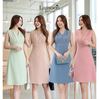 [พร้อมส่ง] Classic Dress เดรสเเขนกุดเเต่งจีบไหล่ แต่งกระดุมปั๊ม ป้าย VERA ชุดไปงานแต่ง ชุดไปคาเฟ่ by Lamoon apparel