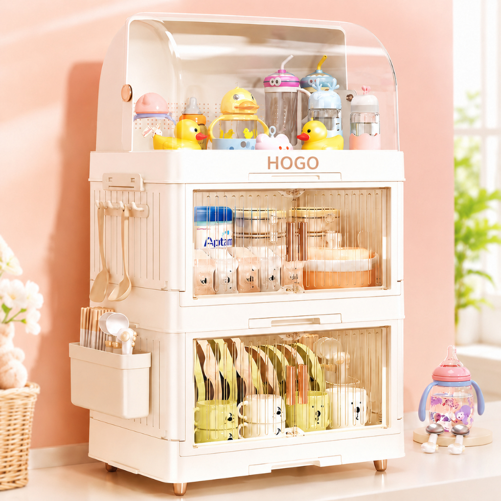 HOGO【อัพเกรดใหม่】กล่องเก็บขวดนมเด็ก 3ชั้น ที่คว่ำขวดนมเด็ก ที่เก็บจุกนม ชั้นเก็บถ้วย ที่เก็บขวดนม