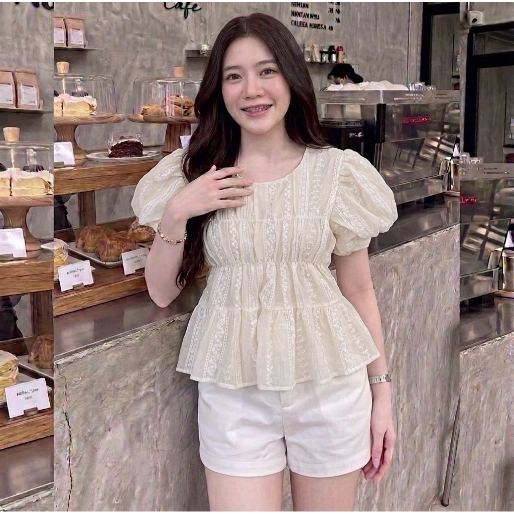 เสื้อแขนบอลลูนทรงปล่อย ใส่แล้วดูผอม (รหัสJ74) งานใหม่