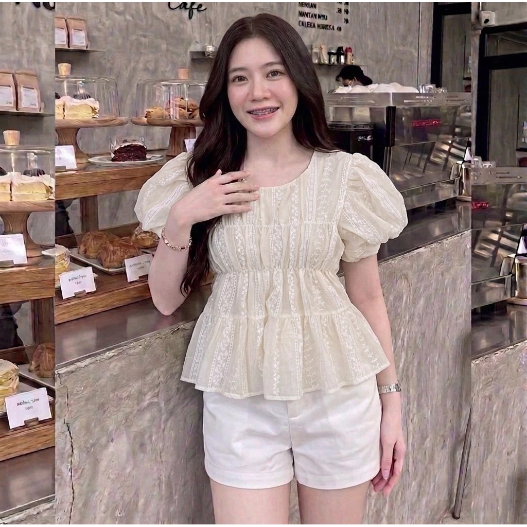 เสื้อแขนบอลลูนทรงปล่อย ใส่แล้วดูผอม (รหัสJ74) งานใหม่