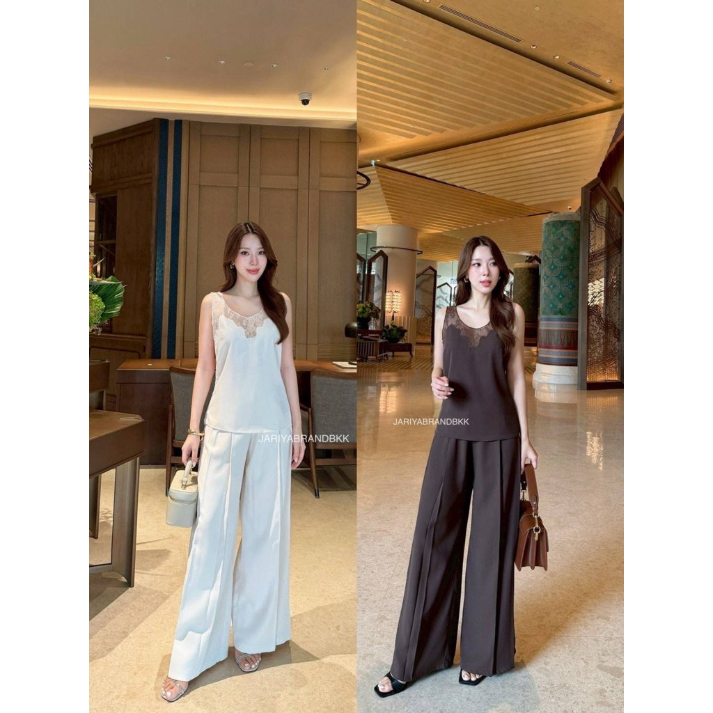 D7 งานป้าย Jariya Set ชุดเซ็ท 2 ชิ้น เสื้อ กางเกงขายาว สำหรับผู้หญิง เสื้อผ้าแฟชั่นผู้หญิง ไซส์ S-XL
