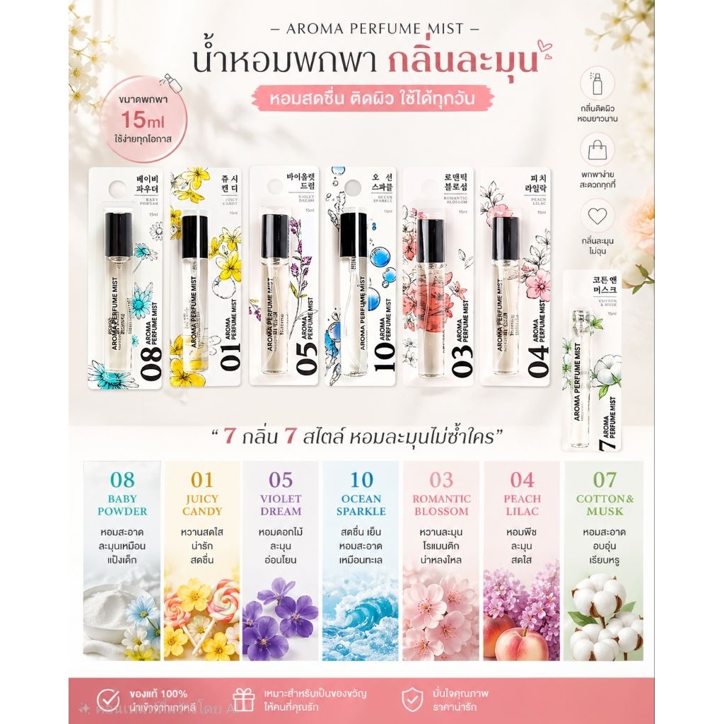 Daiso Korea น้ำหอม Aroma หอมละมุน ทนนาน น้ำหอมไดโซเกาหลี 15 ml.