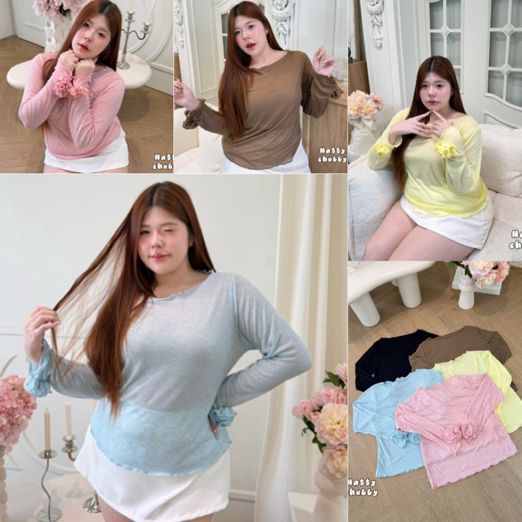 (ส่วนลดโปรเปิดร้าน+ส่งฟรีโค้ดคุ้ม✅) เสื้อสาวอวบอ้วนแขนยาว แต่งดอกกุหลาบที่ข้อมือ งานสุดฮิต สวย ไฮโซมาก(38-50)