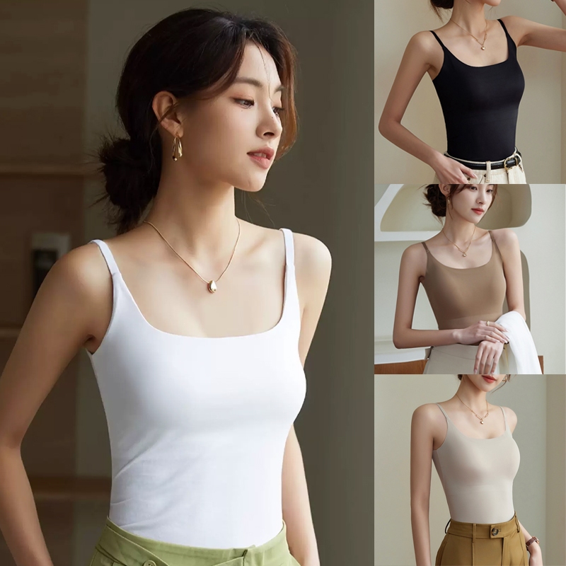 เสื้อกล้ามสายเดี่ยวมีฟองน้ำในตัว ไร้โครงสายใหญ่ ไม่ต้องใส่เสื้อชั้นใน ยกกระชับหน้าอก ช่วยกระชับหุ่นสวยใส่ง่าย