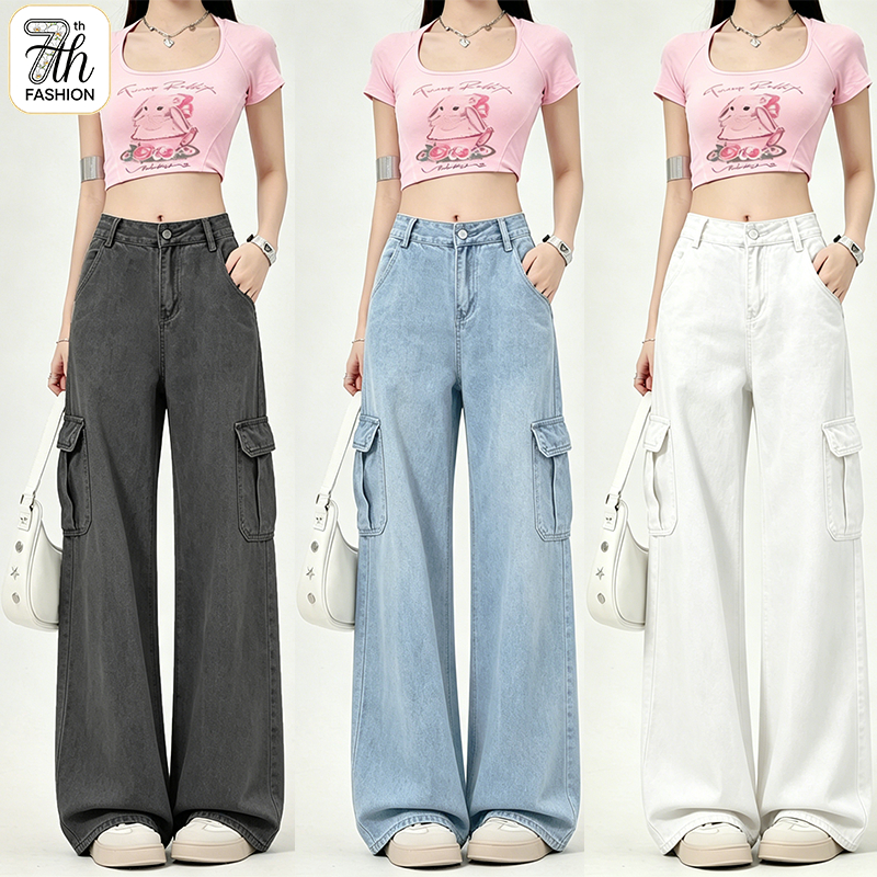 👖 สินค้าพร้อมส่ง – กางเกงยีนส์ทรงยีนส์เวิร์คสำหรับผู้หญิง เอวสูง มีหลายสีให้เลือก มีหลายกระเป๋า ใส่สบาย ไม่รัดแน่น