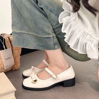 [LN902] รองเท้าส้นสูงแบบแมรี่ เจน ประดับด้วยรูปหัวใจ ทำจากหนัง PU คุณภาพสูง น้ำหนักเบา และสวมใส่สบายเท้า ไซส์ 36-42