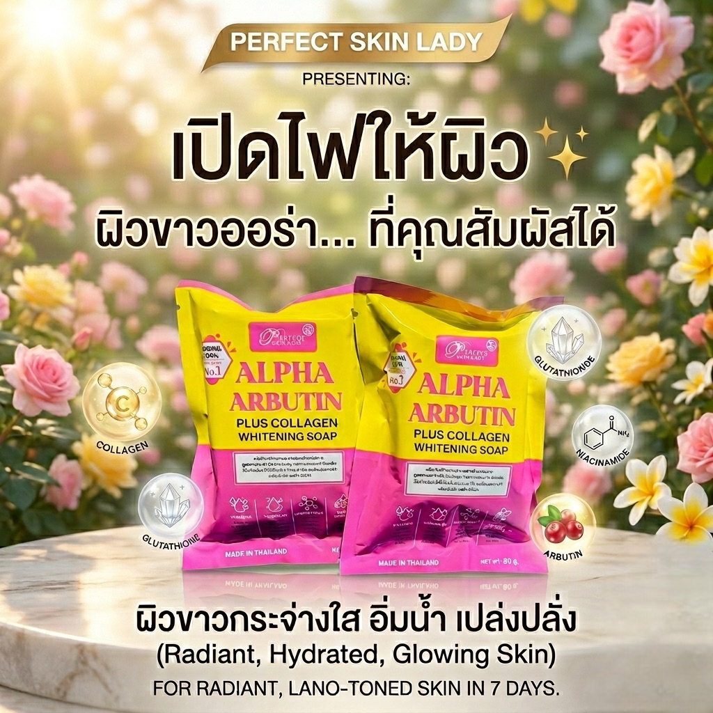 ใหม่🧼สบู่ อาร์บูติน พลัส คอลาเจน ซองเหลืองชมพู 80g