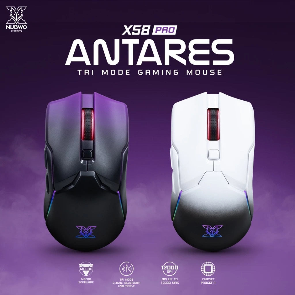 ￼Nubwo เมาส์เกมมิ่ง Tri Mode Gaming Mouse รุ่น X58 PRO เชื่อมต่อ 3 แบบ USB-C/2.4GHz/Bluetooth ปรับ D