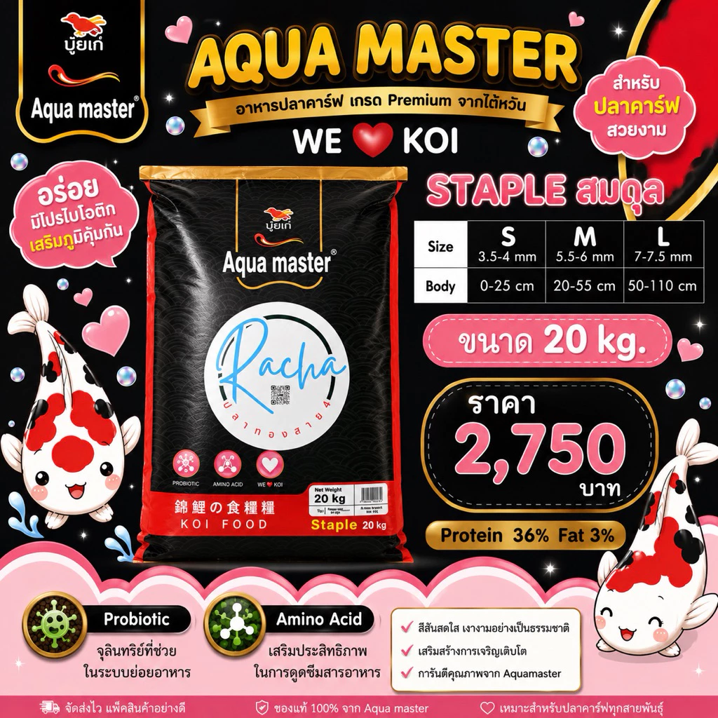 อาหารปลาคราฟ Aqua master อะความาสเตอร์ Staple สูตร สมดุล ขนาด 20 กก.