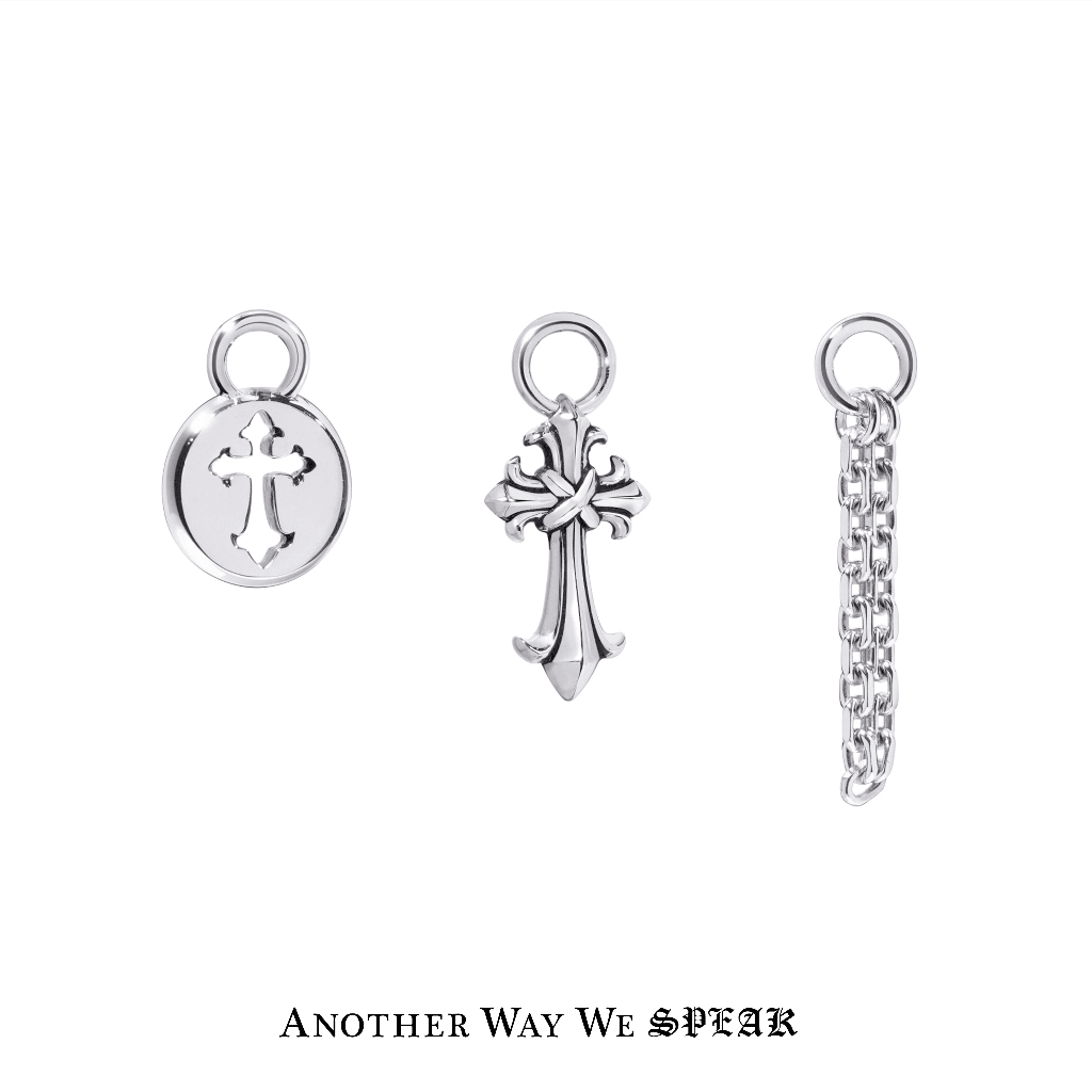 ANOTHER WAY WE SPEAK ชาร์มเงินแท้ ของต่างหูรุ่น CRUCIFIX DOUBLE BOND สีเงิน *ราคาต่อชาร์ม 1 ชิ้น ไม่รวมต่างหู*