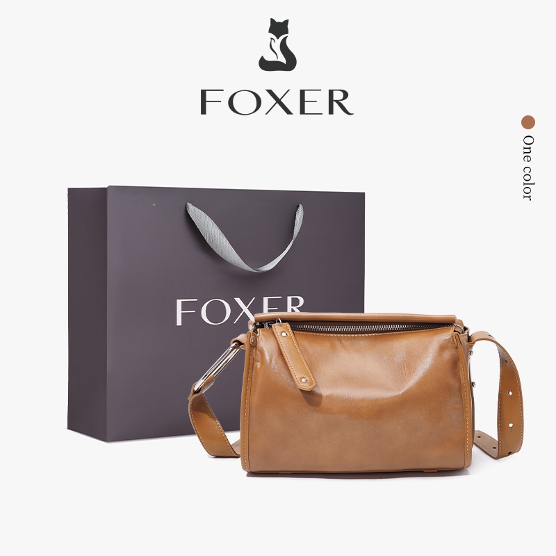 FOXER หนังวัวกระเป๋าสะพายข้างเดียว กระเป๋าสะพายข้างดีไซน์เรียบง่ายมีสไตล์ ออกจากบ้านร้อยชุด