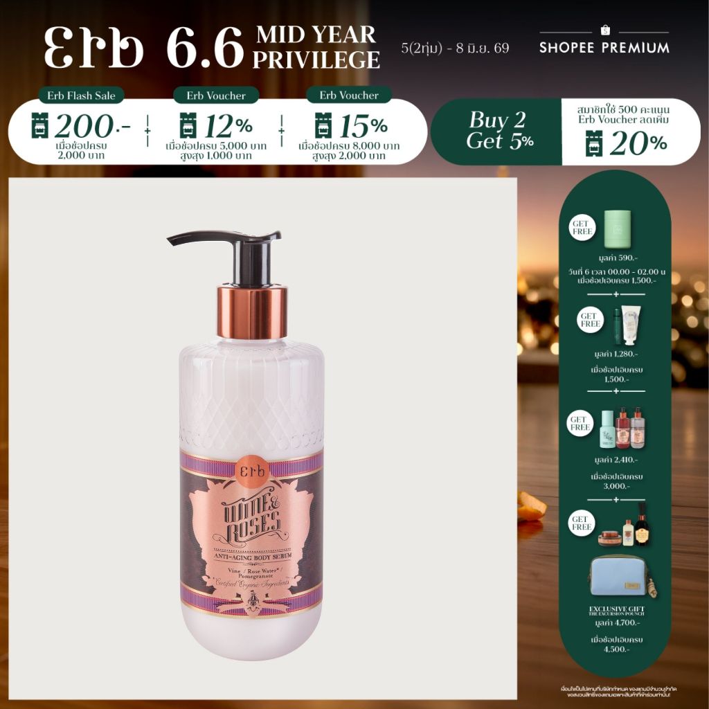Erb Wine & Roses Anti-aging Body Serum 230 ml. เอิบ เซรั่มบำรุงผิวกาย กลิ่นไวน์กุหลาบ ยกกระชับผิวด้วย AppleStem cell