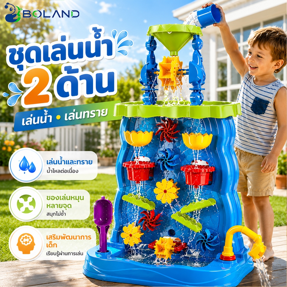 Boland โต๊ะเล่นน้ำเด็ก ชุดของเล่นน้ำและทราย ถอดประกอบได้ เล่นในบ้านและกลางแจ้ง เสริมพัฒนาการเด็ก