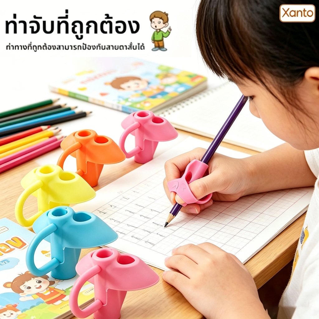 Xanto ที่จับดินสอฝึกท่าทางเด็ก ซิลิโคนนุ่มกันลื่น ช่วยฝึกการจับดินสอได้ถูกต้อง ใช้กับดินสอและปากกาได้