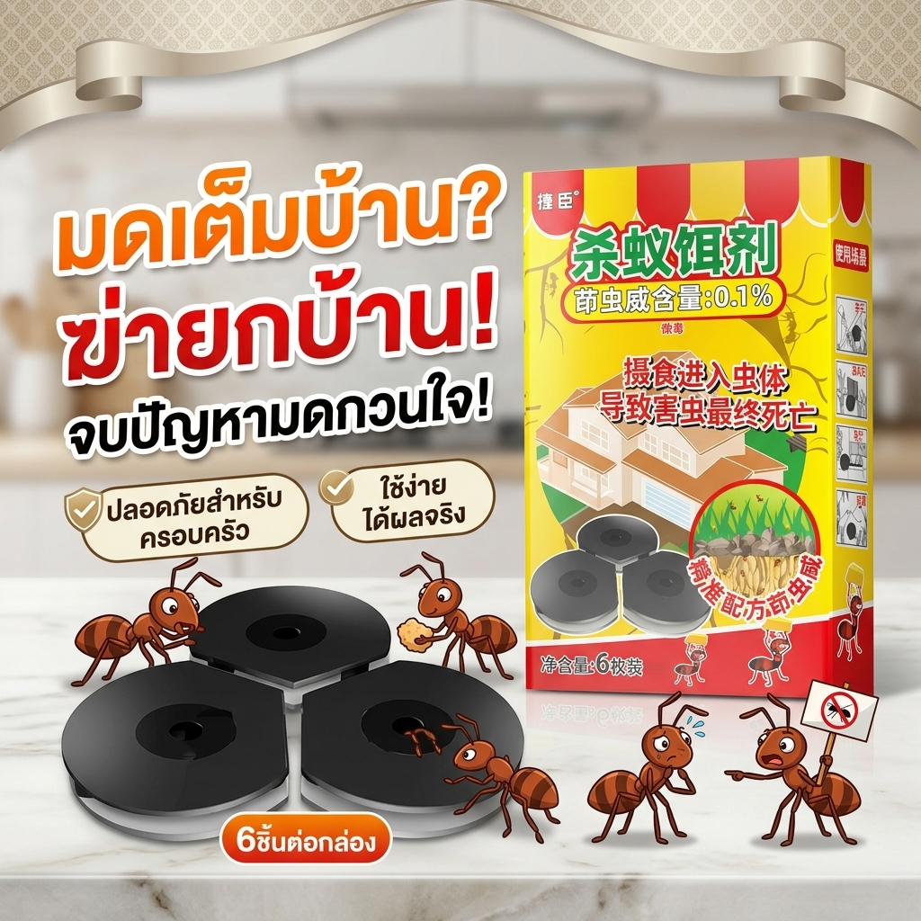เหยื่อมด 2 in 1 TIA ยาฆ่ามด กำจัดมด ไล่มดในบ้าน ทำลายรังมด สูตรเข้มข้น ใช้งานง่าย 1 กล่อง 6 ชิ้น