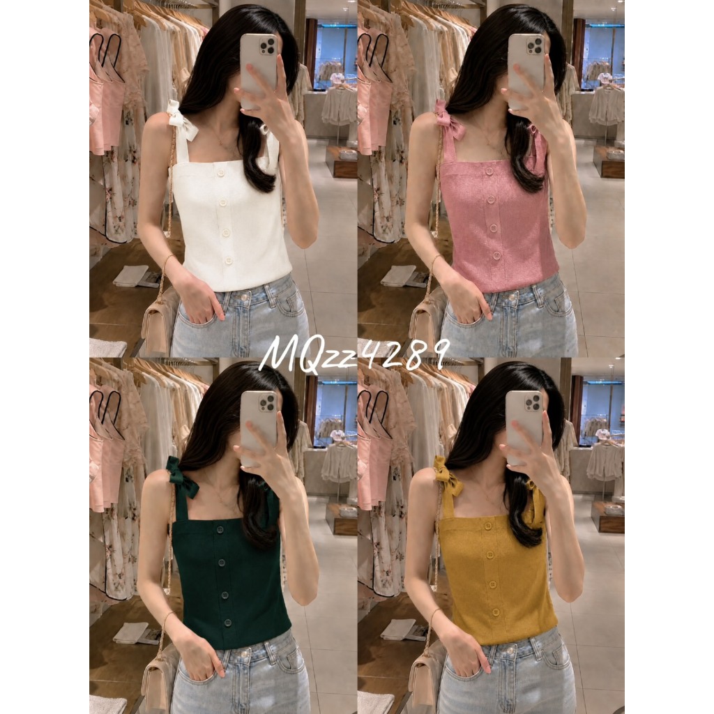 MQzz4289 (พร้อมส่ง) เสื้อสายเดี่ยวผูกได้แฟชั่น ผ้านิ่ม เที่ยวตามแบบฉบับคนชิลล์ๆ Free Size