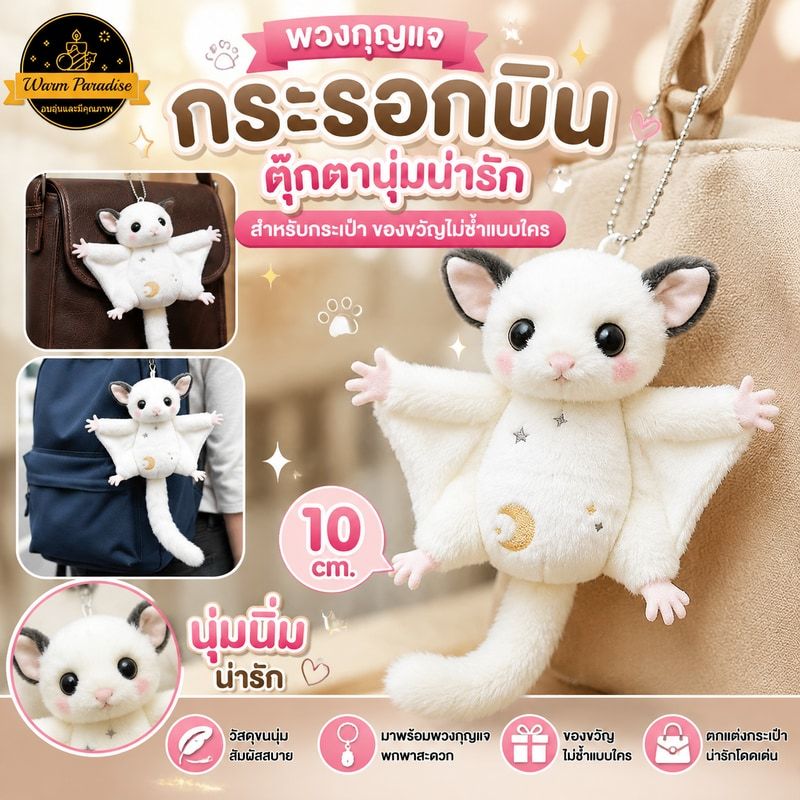 พวงกุญแจตุ๊กตากระรอกบินนุ่ม สำหรับกระเป๋า ของขวัญไม่ซ้ำแบบใคร