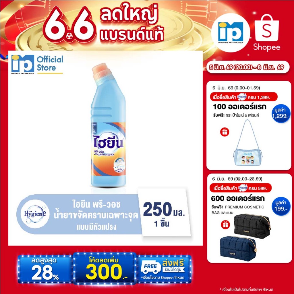 ไฮยีน พรี-วอช น้ำยาขจัดคราบเฉพาะจุด 250 มล. แบบมีหัวแปรง