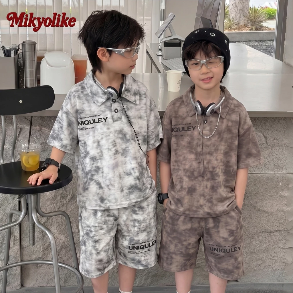 2-14 ปี ชุดเสื้อโปโลเด็ก สไตล์เกาหลี ใหม่ เด็กชาย คอกลม เสื้อแขนสั้น และกางเกงขาสั้น ผ้าฝ้ายแท้ านุ่มใสสบายฯ
