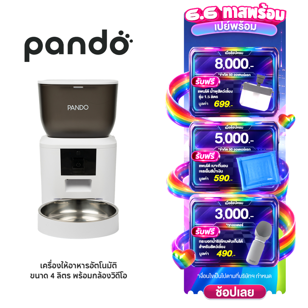PANDO Pet Smart Camera Feeder 4L เครื่องให้อาหารอัตโนมัติขนาด 4 ลิตร พร้อมกล้องวิดีโอ