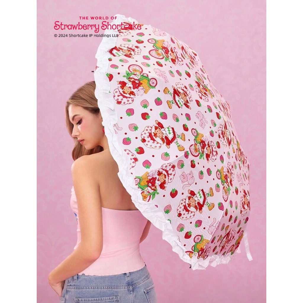 [ พร้อมส่ง] ร่ม Strawberry Shortcake พับเก็บได้ พกพาสะดวก