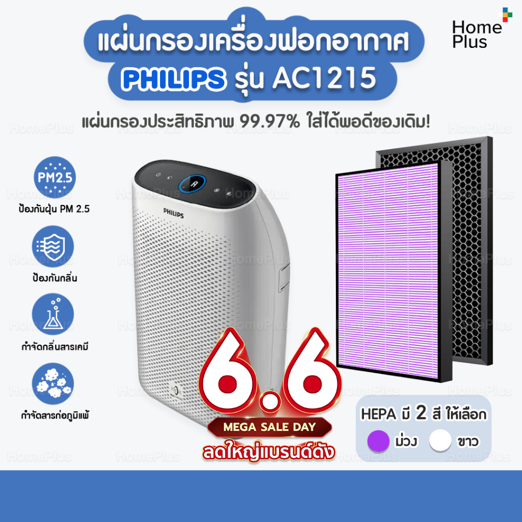 แผ่นกรอง เครื่องฟอกอากาศ Philips รุ่น AC1215 กรองอากาศ FY1410/20 กรองกลิ่น FY1413/20 ประสิทธิภาพ 99.97% ใส่พอดีของเดิม