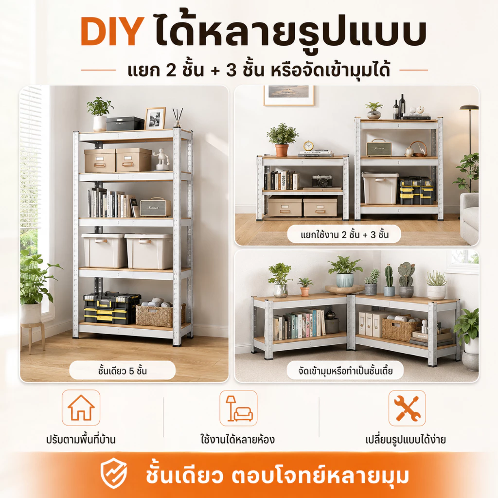 ชั้นวางของ ชั้นวางของเหล็ก ชั้นวาง ใหญ่3-6ชั้น สแตนเลส+ไม้900กก.เลือกได้หลายขนาด ชั้นวางของชั้นเหล็ก thumbnail 8
