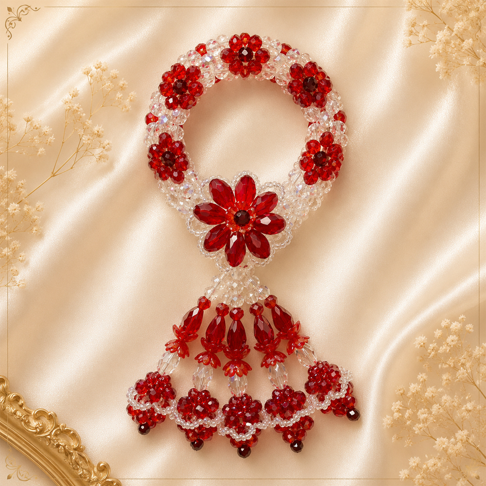 ✨ พวงมาลัยคริสตัล 7×14 ซม. โทน Floral Ruby ✨