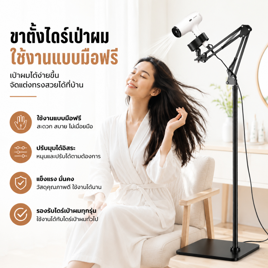 แบบตั้งพื้น ขาตั้งไดร์เป่าผม 175CM ปรับระดับได้ 360° หมุนได้ พับได้ ใช้ร้านเสริมสวยและในบ้าน