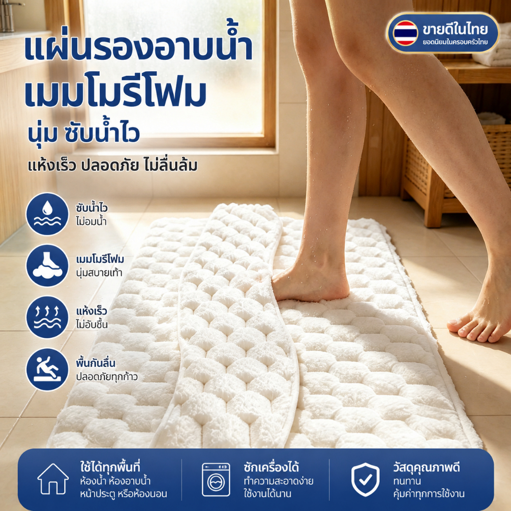COD พรมห้องน้ำเมมโมรี่โฟม 40*60CM ซับน้ำเร็ว กันลื่น นุ่มเท้า สำหรับห้องน้ำ ห้องครัว ทางเข้า พรมปูพื้น