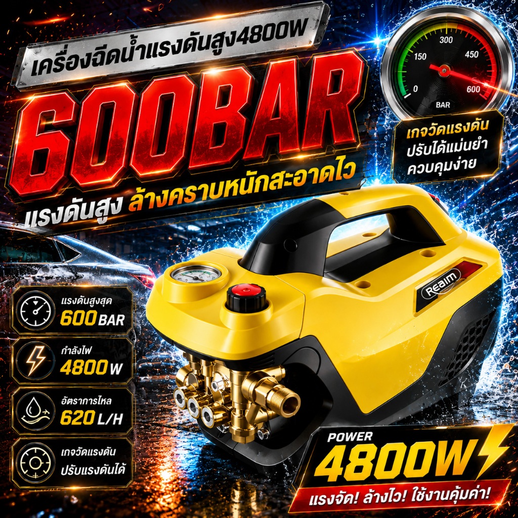 REAIM เครื่องฉีดน้ำแรงดันสูง เครื่องฉีดนํ้า High Pressure Washer เครื่องฉีดน้ำ อัดฉีด แรงดันสูง