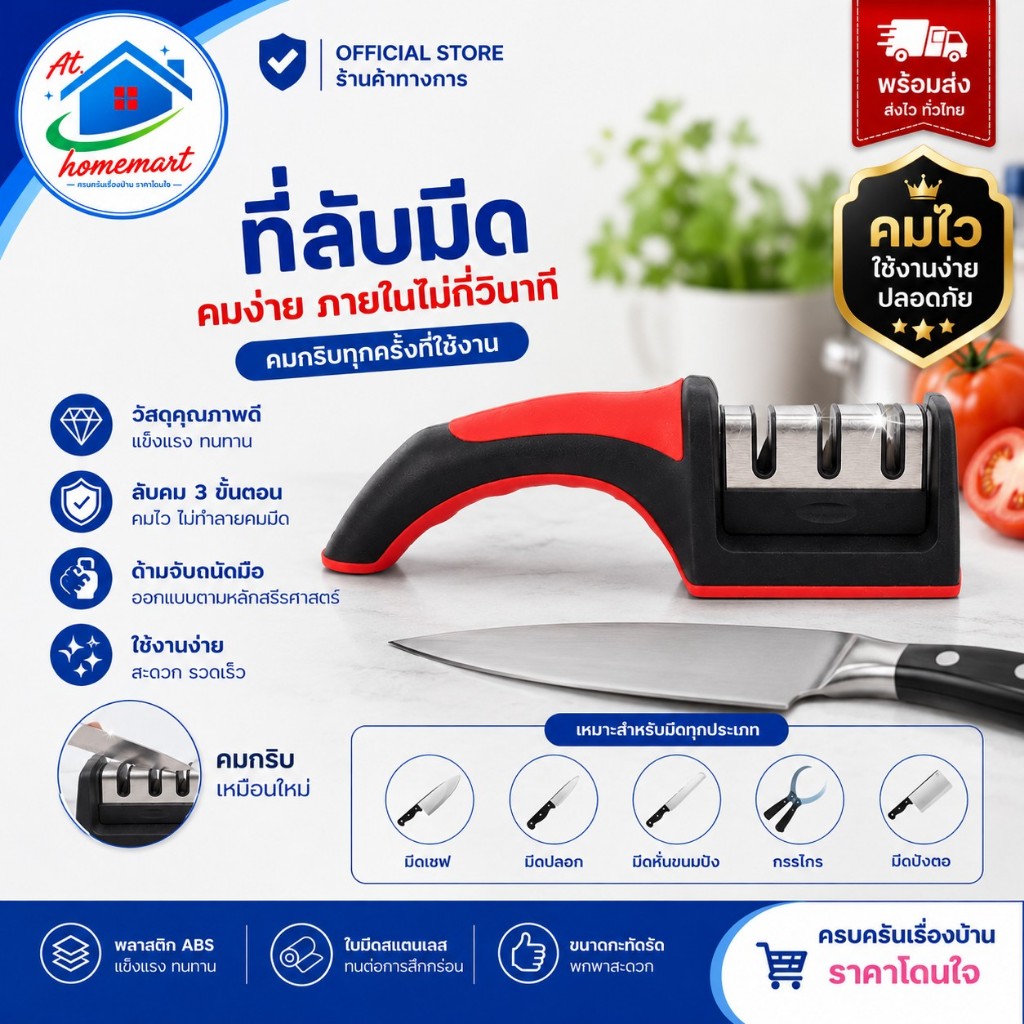 AT.Homemart ที่ลับมีด แท่นลับมีด ลับของมีคม ที่ลับกรรไกร ที่ลับมีดสแตนเลส หินลับมีด 3in1 Knife Sharpener 7020