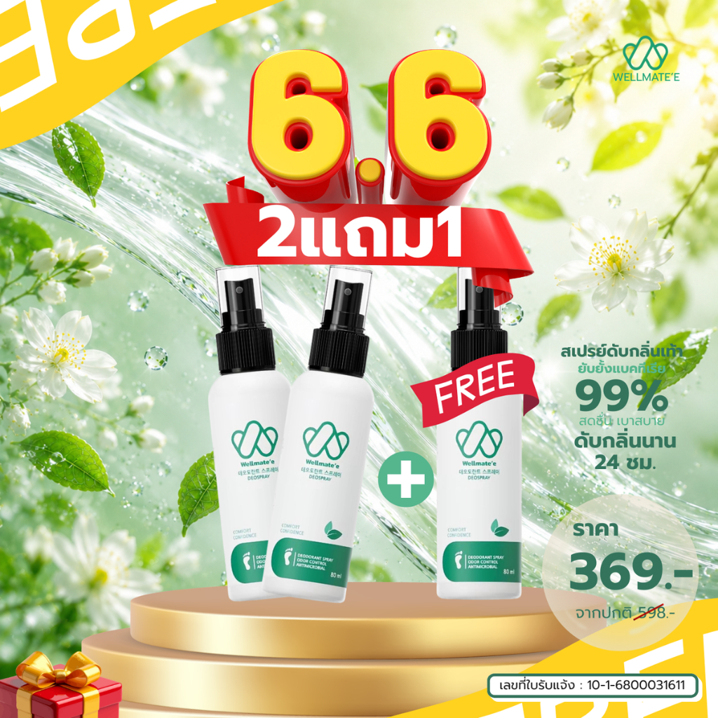 (โปรลดแรง!! 2 ขวด) สเปรย์ ระงับกลิ่นเท้า ดับกลิ่นเท้า - Well Mate