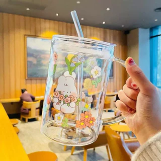 แก้วน้ำ แก้วจัมโบ้ Big Size 1ลิตร ใหญ่จุใจ ลายการ์ตูน วัสดุแก้ว พร้อมส่ง