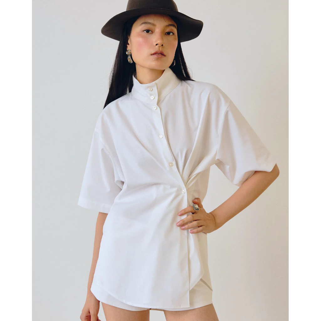 AOP Archive - High-neck Wrap Shirt (มี2สี)