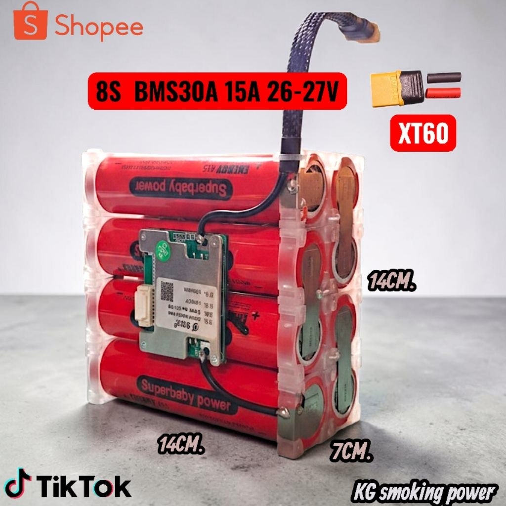 แบตเตอรี่ลำโพง 8s 25-29v.BMS 30(สี🔴สีดำ⚫)แบตเตอรี่LiFePO4 32140 3.2v 15a(มี ม.อ.ก.รุนแพง)