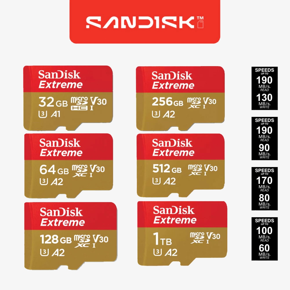 mall inline badgeSD Card Sandisk microSDXC Card Extreme 16GB 32GB 64GB 128GB 256GB 512GB 1TB