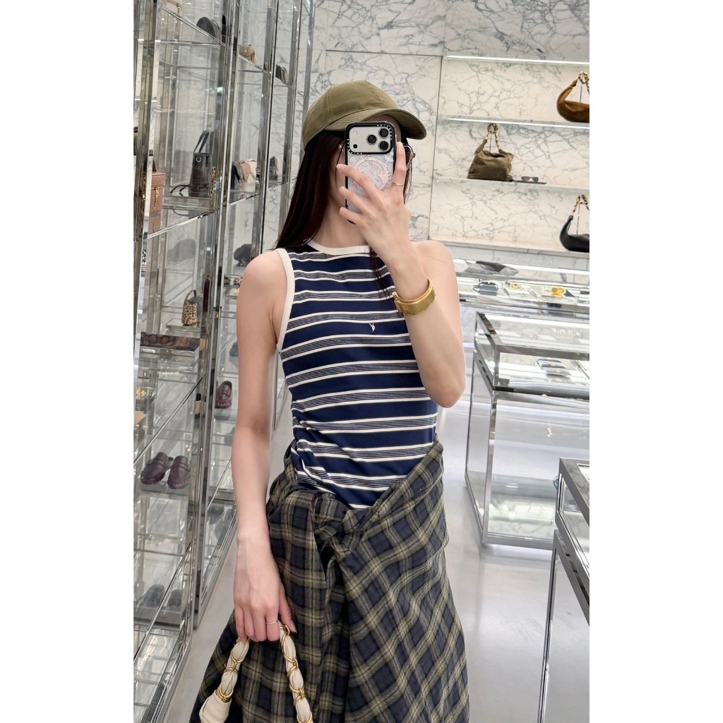 PP208 เสื้อกล้าม ysl ลายทาง ดีไซน์เรียบหรู ลุค effortless luxury