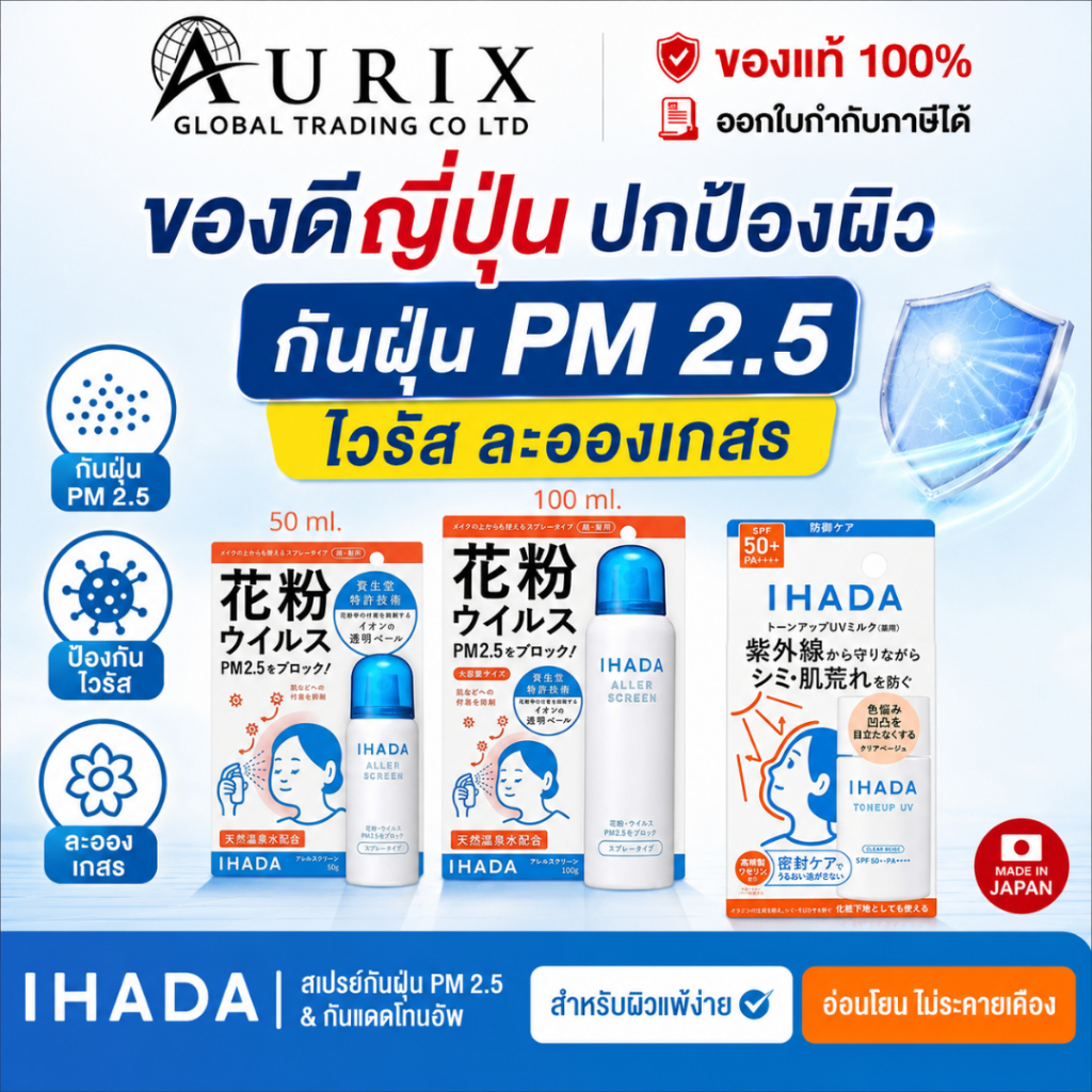 สเปรย์ ปกป้องผิว จากฝุ่น PM 2.5 IHADA Aller Screen EX / กันแดด IHADA Toneup UV