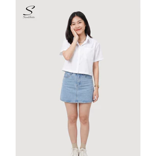 S23: เสื้อเชิ้ตแขนสั้น ทรงครอปผู้หญิง Baby tee สีพื้น สไตล์เกาหลี ผ้าใส่สบายไม่ร้อน