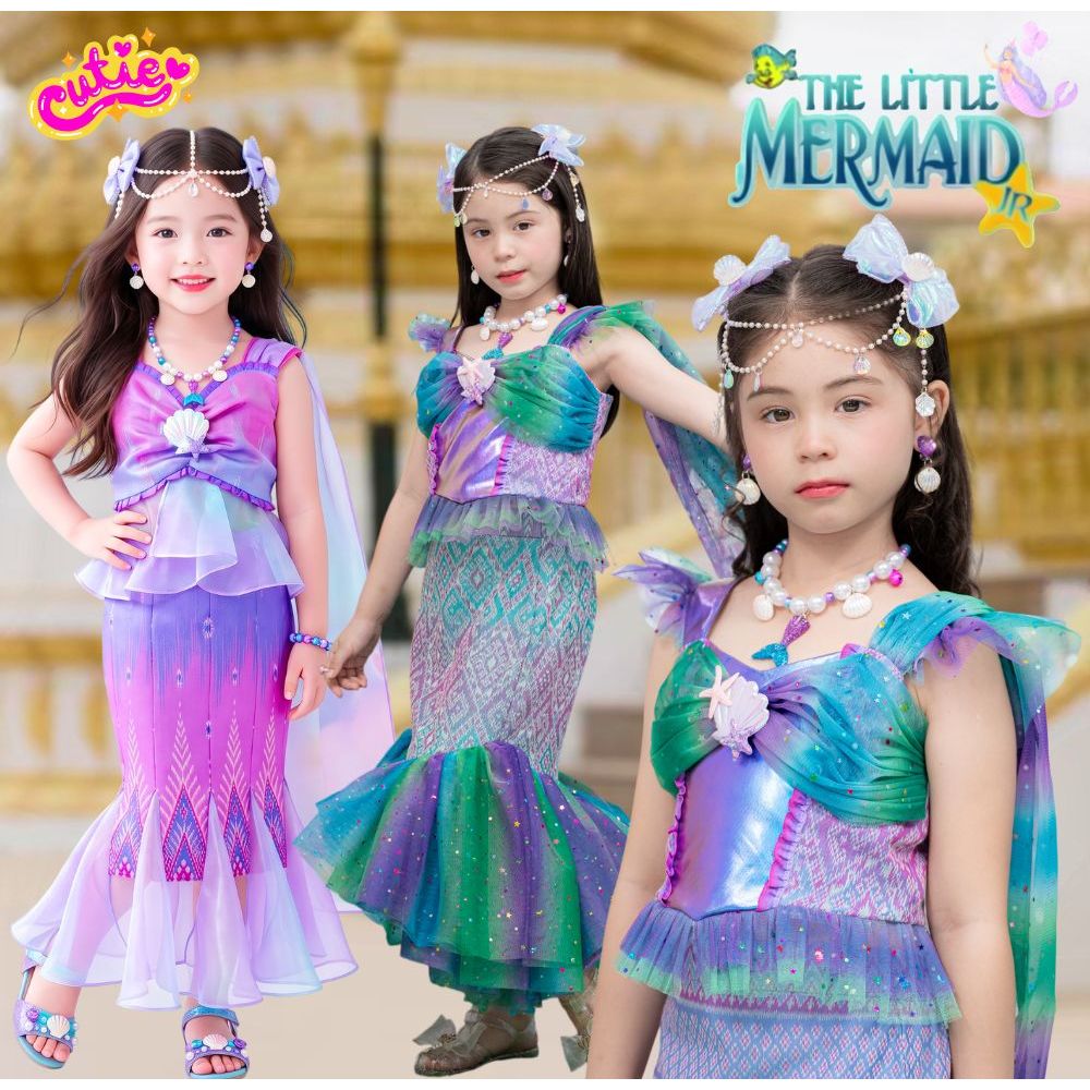 ชุดไทยเด็ก นางเงือก เจ้าหญิง แอเรียล Mermaid Ariel สุนทรภู่ ลอยกระทง วันภาษาไทย สวย น่ารัก สะไบ
