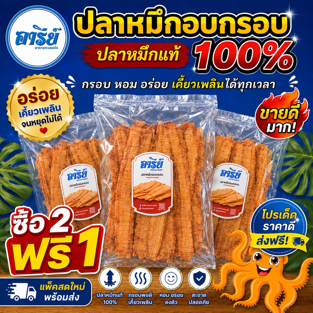 โปร‼️ซื้อ 2 ฟรี 1 ปลาหมึกอบกรอบสวิคดี้ เกรด A กรอบ หอม เคี้ยวเพลิน