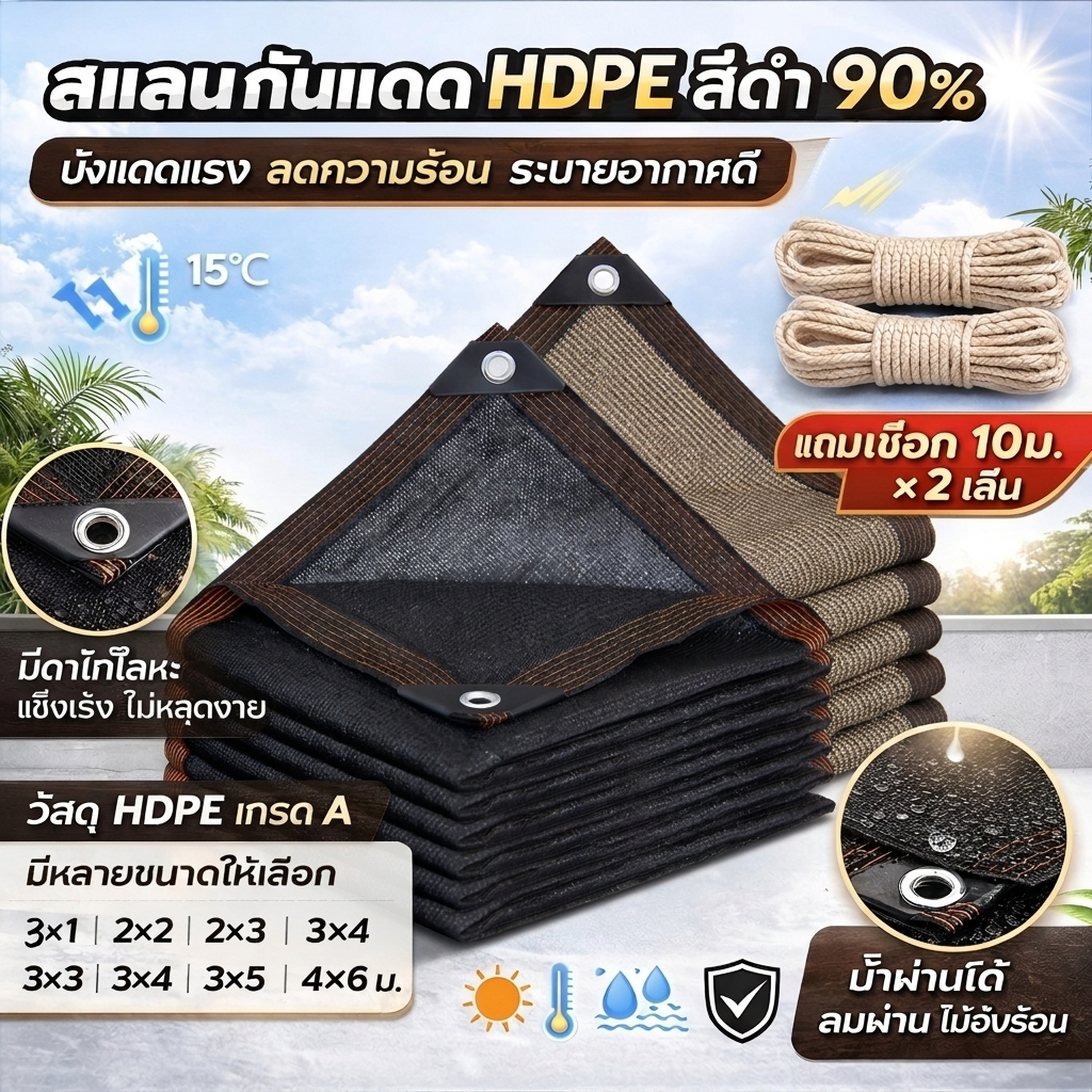 สแลนกันแดด HDPE ฟาร์มเกษตร/เชิงพาณิชย์ กันยูวี 90% ทอหนาพิเศษ แข็งแรง ทนแดดฝน ระบายอากาศ