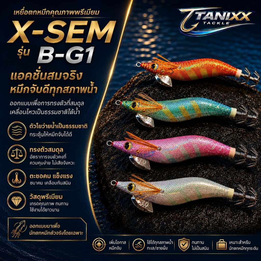 โยตกหมึก โยกุ้งตกหมึก X-SEM รุ่น B-G1 งานหุ้มโคตรดี มี UV GLOW และเสียงคลิกล่อหมึก งานเนี๊ยบชบาคมกริบ หนังเงาแว๊บ