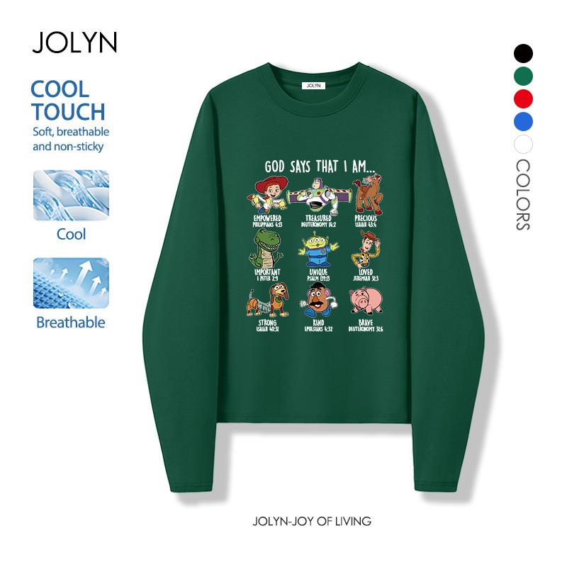 เสื้อยืดแขนยาว ใส่สบายตลอดวัน ไม่ขึ้นขุย ทรงสวย Toy Story ลายพิมพ์การ์ตูนน่ารัก สไตล์ลำลอง แนวโน้ม 2026สินค้าใหม่