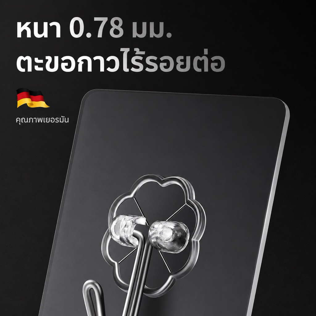 ตะขอเกี่ยวผนัง รับน้ำหนัก 20 กิโล ตะขอเอนกประสงค์ ติดแน่นทนทาน ติดห้องนั่งเล่น ห้องครัว ห้องน้ำได้ทุกพื้นผิว