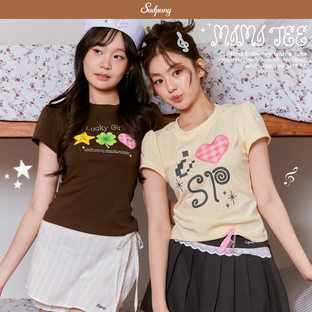 Mimi Tee_SP136 เสื้อ Baby Tee แขนตุ๊กตา ผ้านุ่มใส่สบาย ทรงน่ารัก แมทช์ง่ายสไตล์เกาหลี