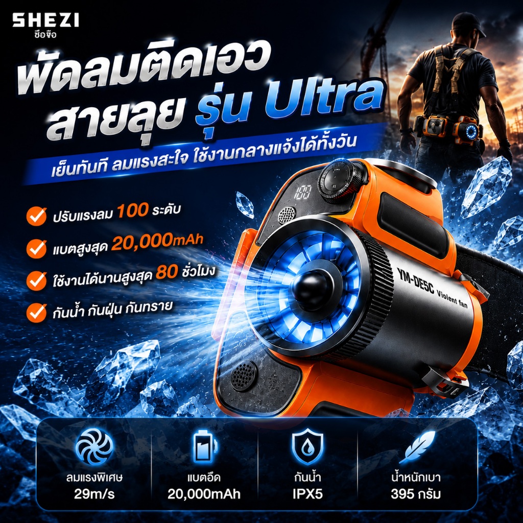 🌪️รุ่นใหม่ พัดลมคาดเอว 20000mAhแบตอึด พัดลมติดเอว พัดลมเหน็บเอว ลมแรงปรับได้ หน้าจอLED ยาวนานต่อเนื่อง พัดลมพกพานักเรียน