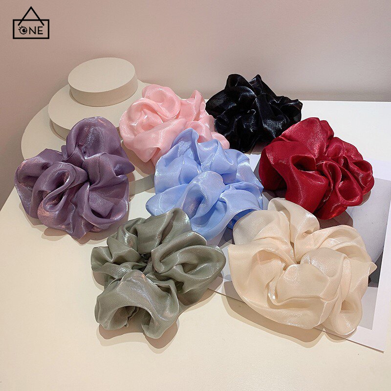 COD ยางรัดผมใหญ่สีพื้นแวววาวสไตล์เกาหลีระดับไฮเอนด์หางม้าเครื่องประดับผมแฟชั่นสำหรับผู้หญิง-a.one